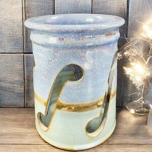 Vintage Red Rock Pottery Stoneware Tea Light Holder Votive Hand Carved Signed